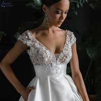 sexy satin wedding dresses elegant applique 3d flroal cap sleeves bridal gowns backless side slit vestido de novia for bride