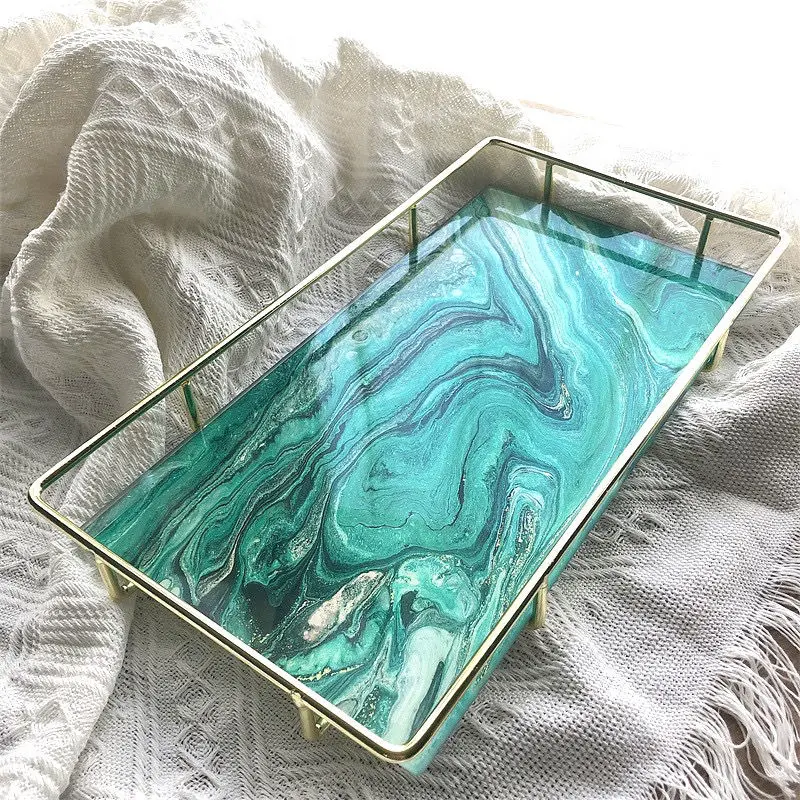 

Marble toughened glass plated metal tray storage room bedroom living room ornaments finishing storage صحن تقديم wooden plate