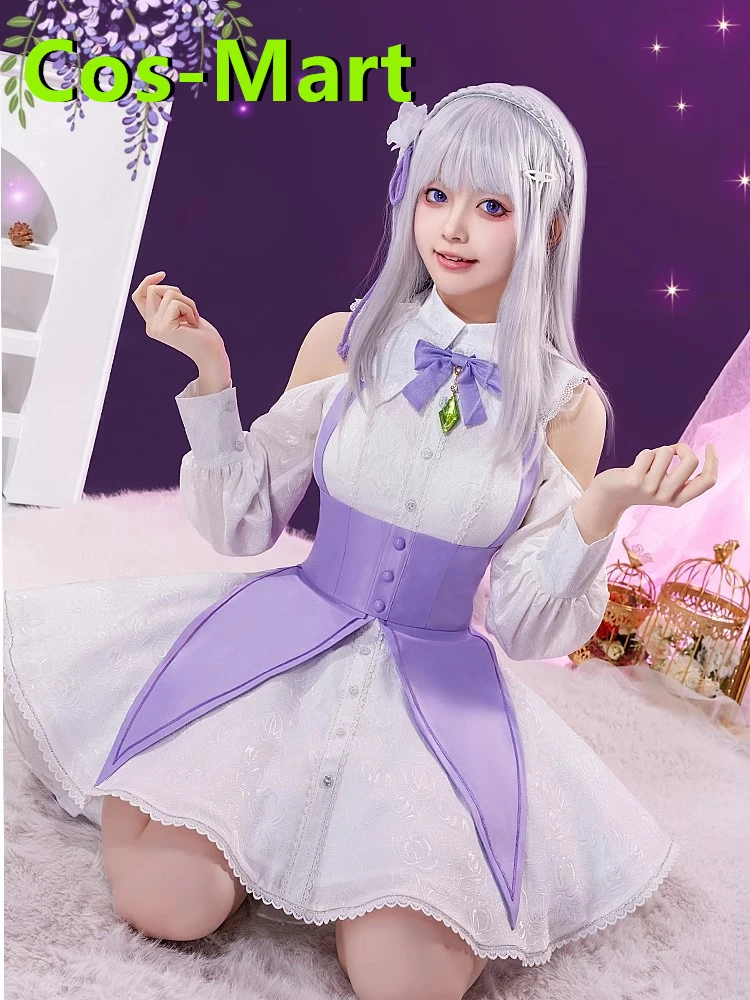 Cos-Mart Re:Life In A Different World From Zero Emilia Косплей Костюм Платье Активная одежда для ролевых