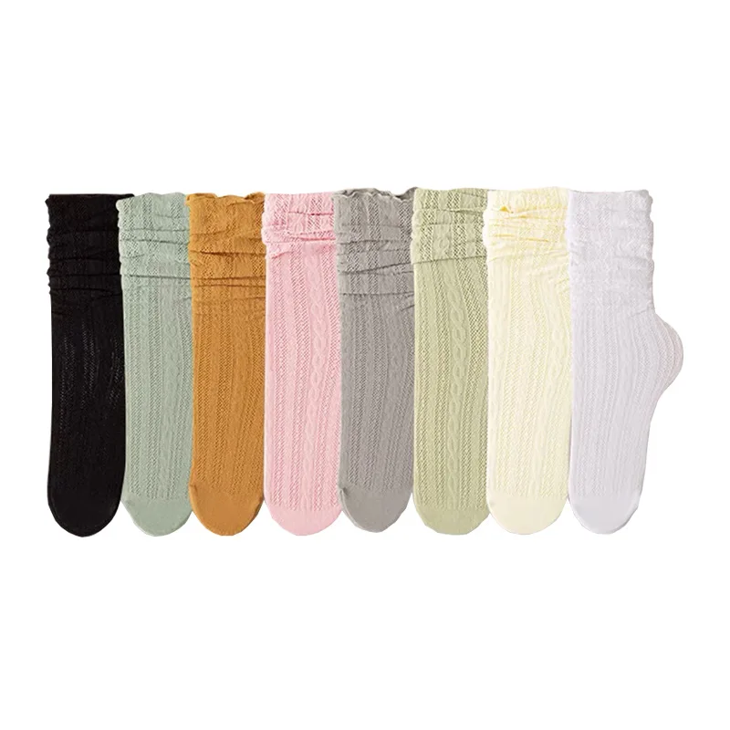 2 Pairs Women Fashion Long Bubbles Loose Socks Summer Spring Solid White Sweet Soft Lolita Korean Mesh Designer Breathable Lace