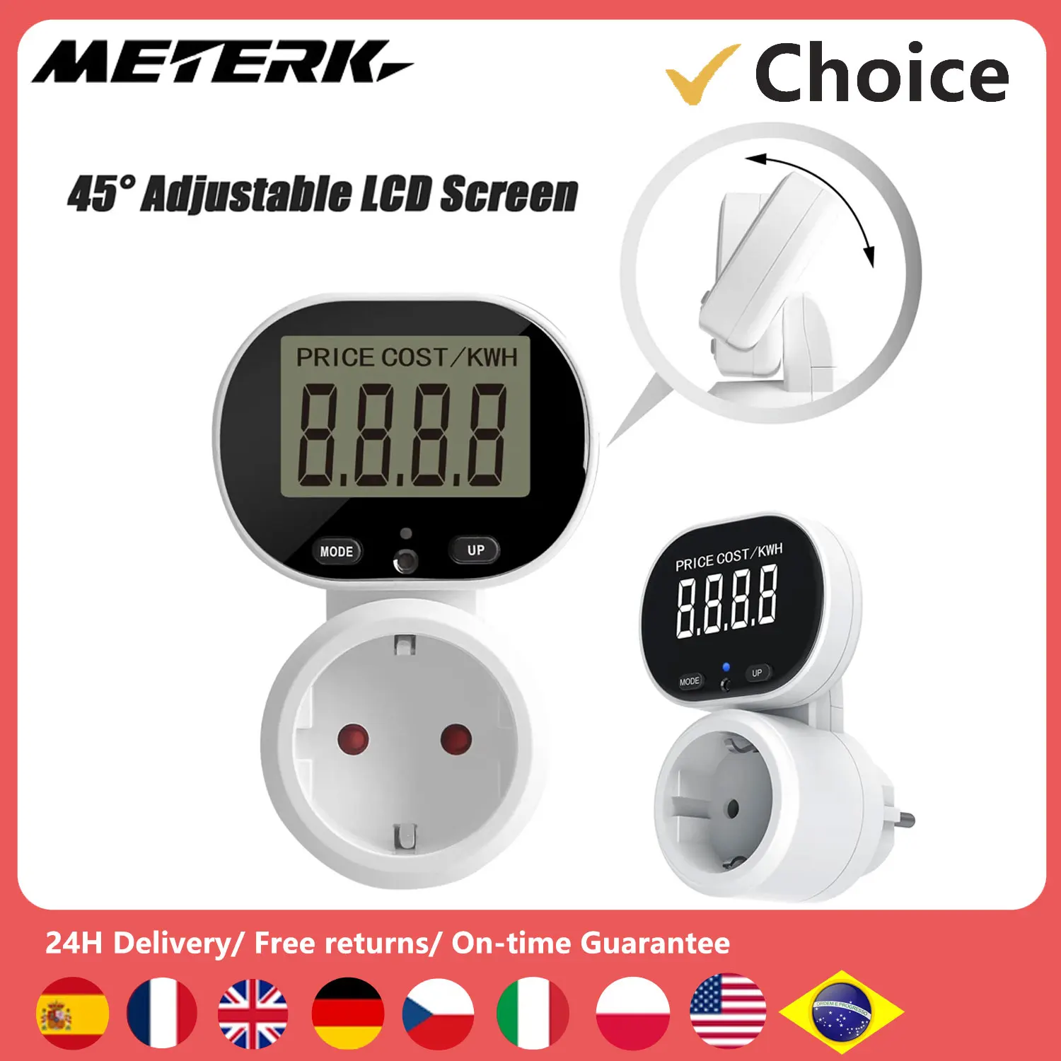 Европейская Розетка С 45. ° Вращение Большой Жк-дисплей Цифровой Счетчик