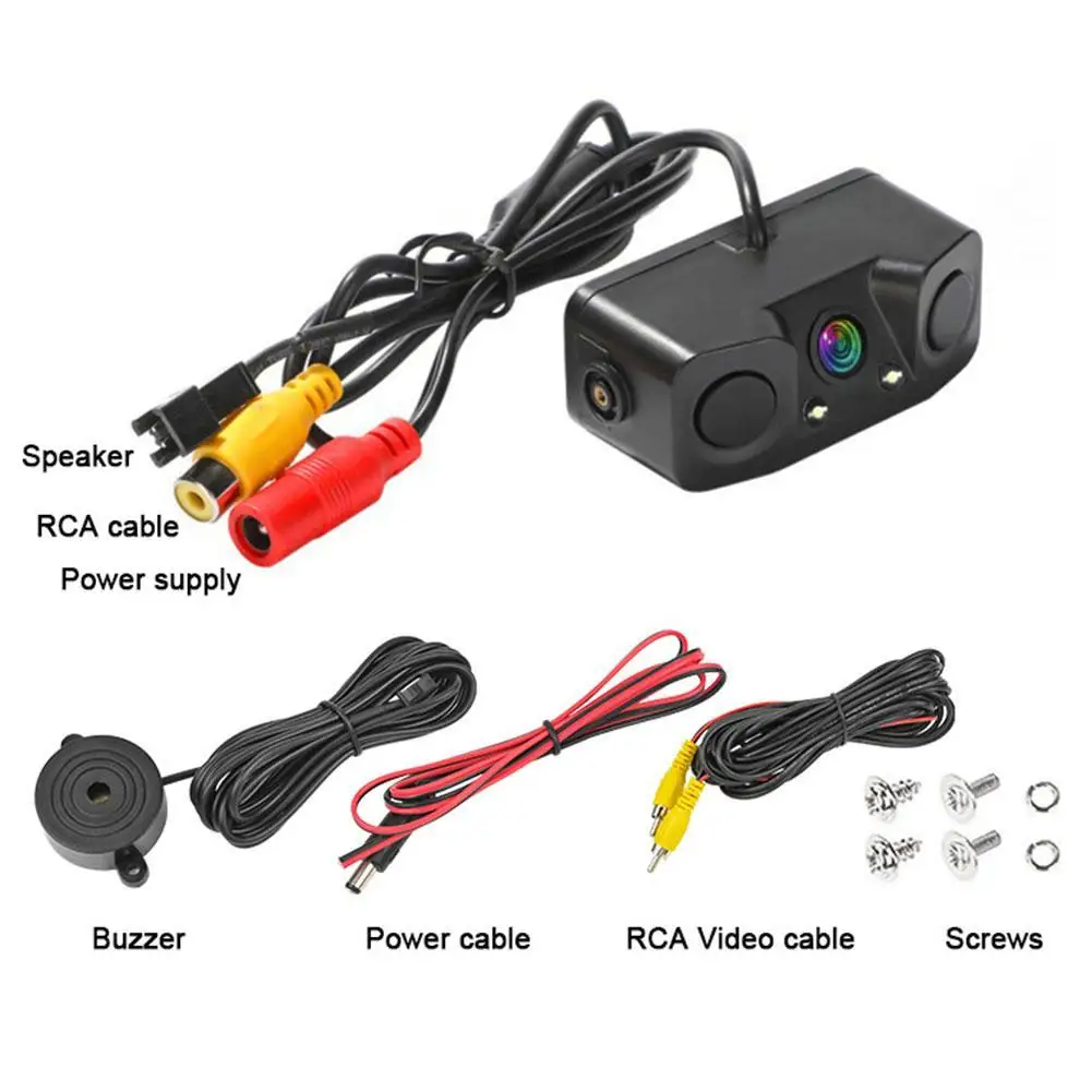 

Car Reverse Backup Rada Sensors Kit 3 In 1 LED Display Backup Radar System Reversing Camera 170 Degree Angle Parking Sensor Came