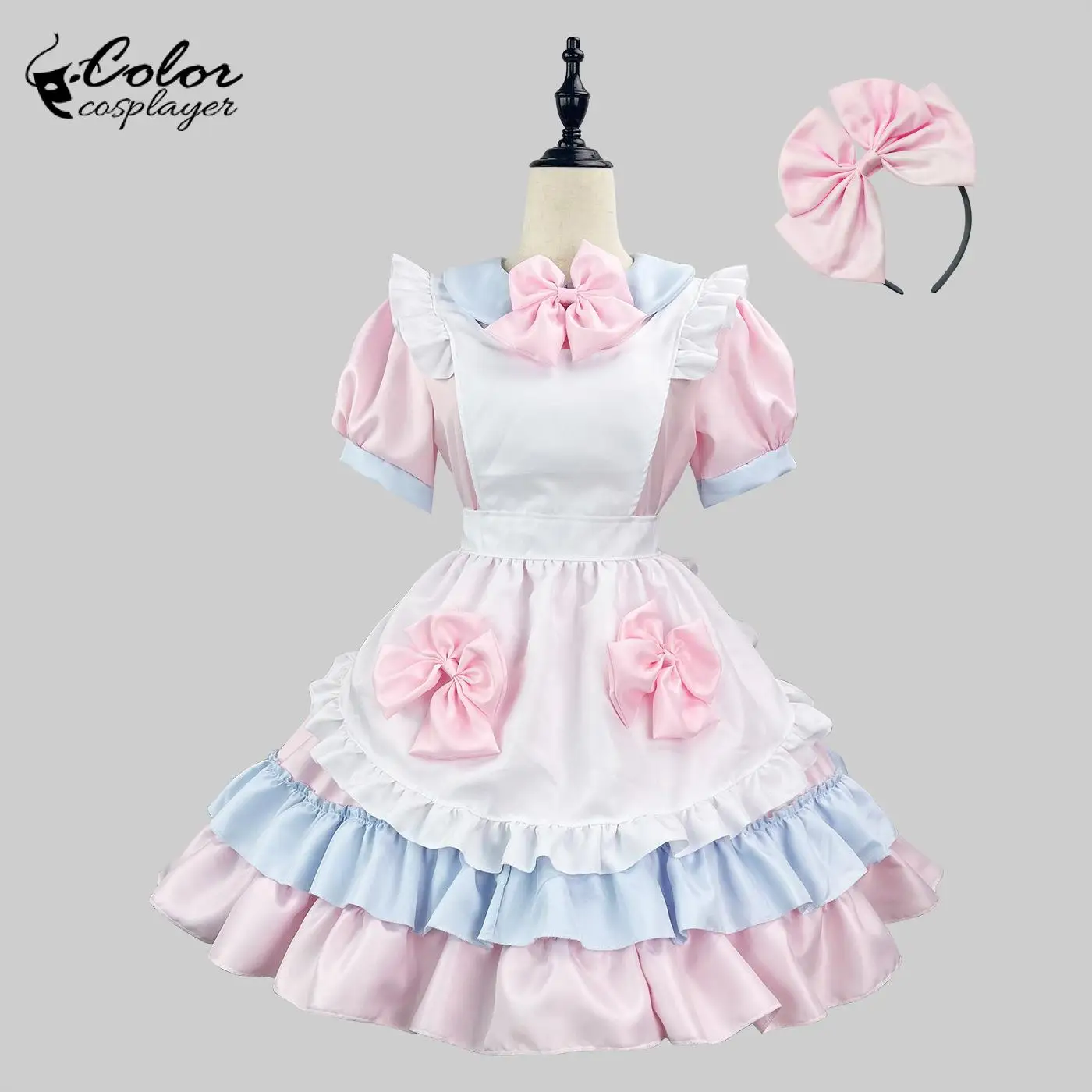 Цветной косплейер розовый костюм Лолиты кавайная Горничная Косплей Костюм