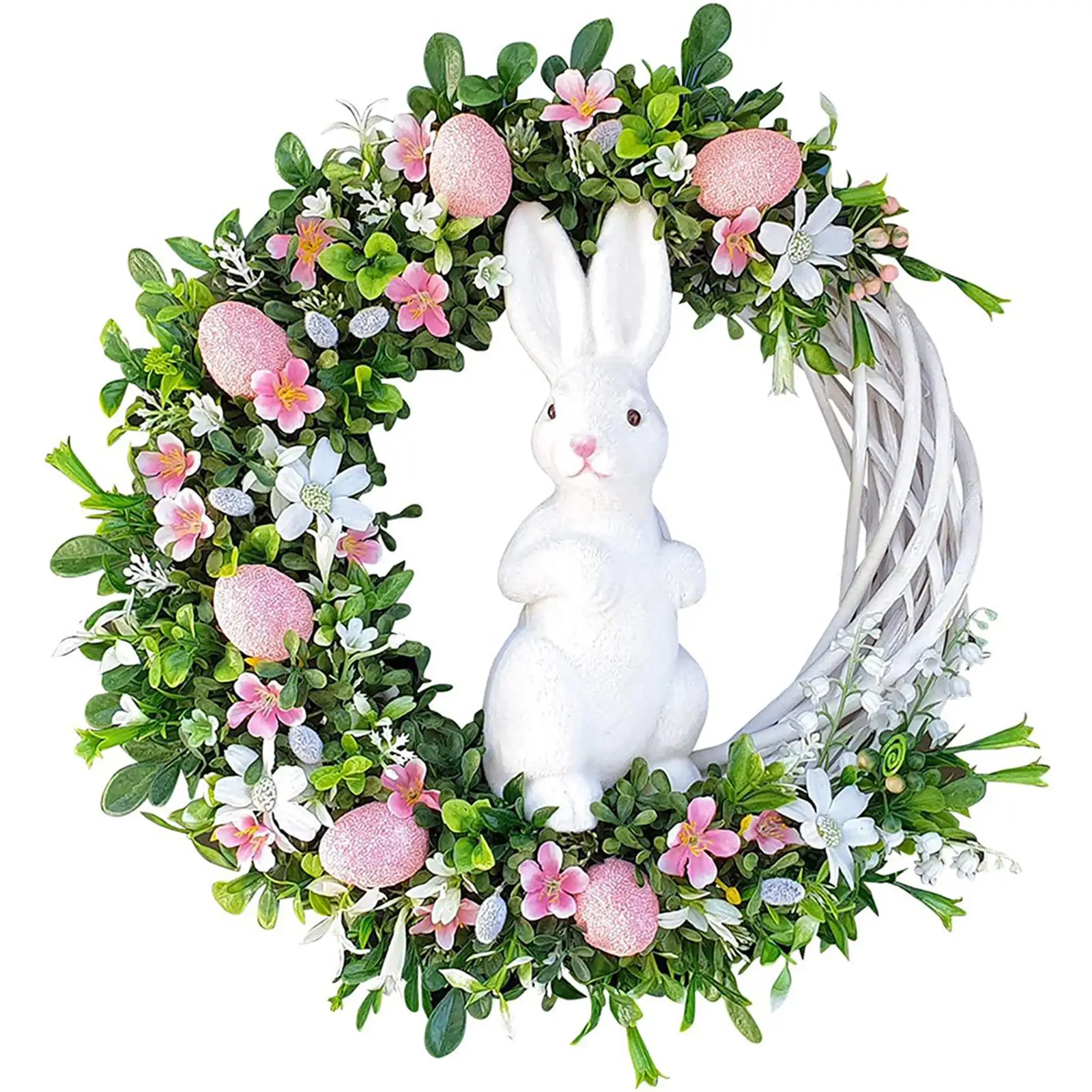 

2023 Easter Bunny Flowers Wreath Front Door Oranments Happy Easter Rabbit Wall Hanging Wreath Home Party Garland Festival Decor