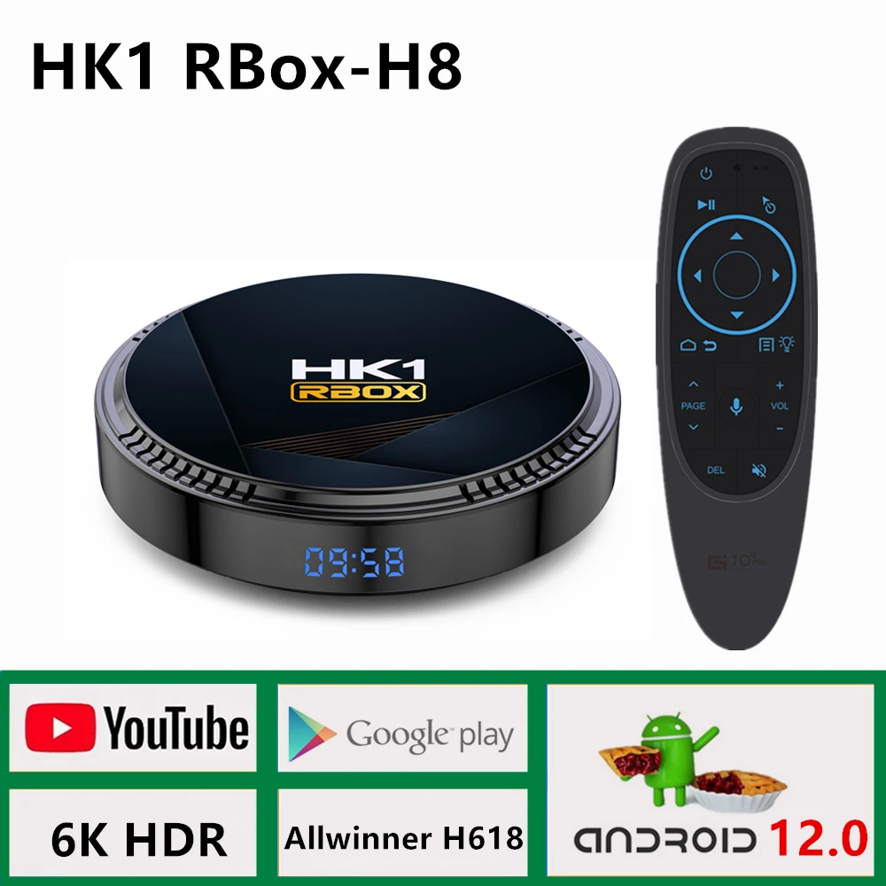 

ТВ-приставка HK1 Rbox H8 Android 12,0 Allwinner H618 Wi-Fi 6 Поддержка 6K HDR + BT5.0 медиаплеер 4 Гб 64 Гб 128 ГБ ТВ-приставка