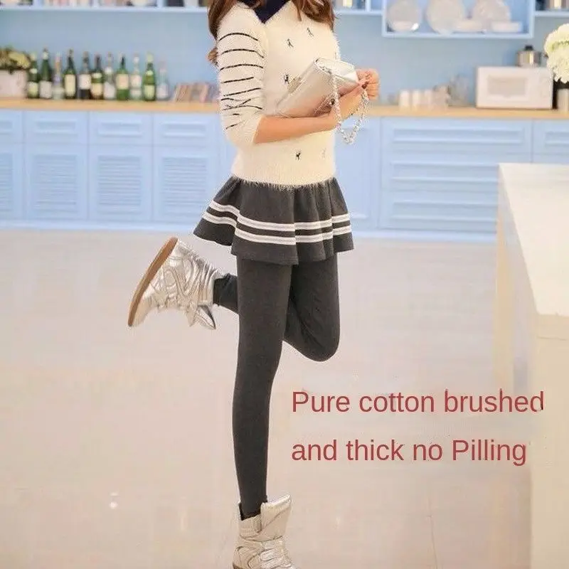 

Open-Crotch Pants Leggings Women's Cotton plus Velvet Thickened Winter Fake Two-Piece Hip Skirt Pants with Double-Headed