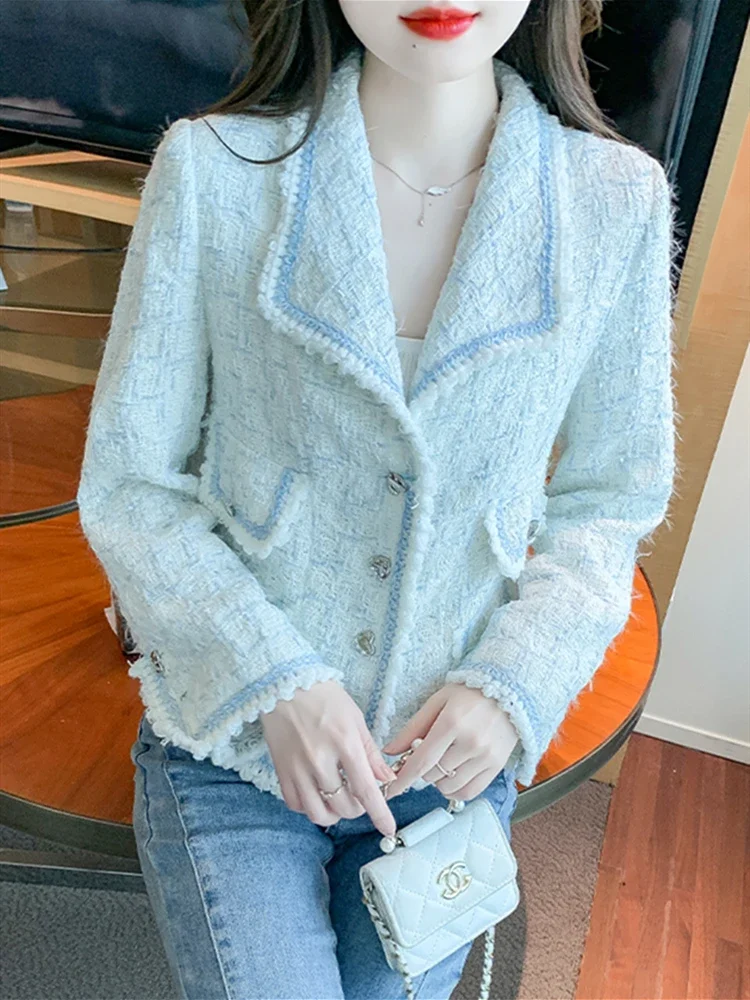 Женский твидовый пиджак роскошный брендовый винтажный шерстяной во французском