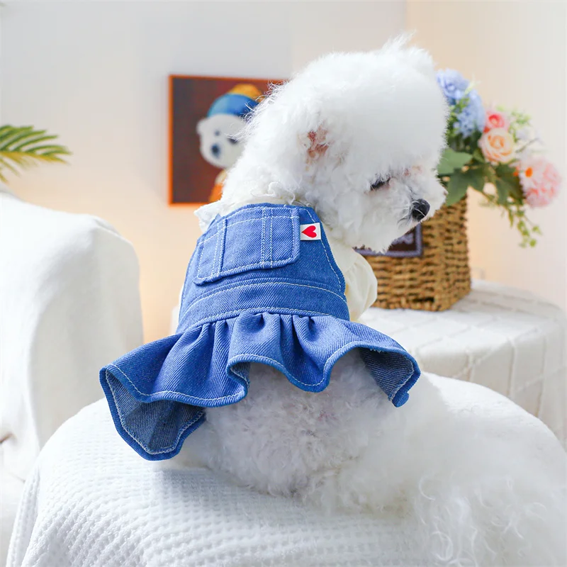 Милая Одежда для девочек и собак голубое джинсовое платье собаки рубашка с