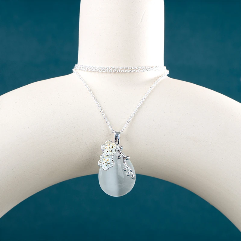 Bella Box Luxury Drop Shape Opal Pendant Women's Cherry Blossom Necklace For Women Ceremony Party Unique Trendy Jewelry |