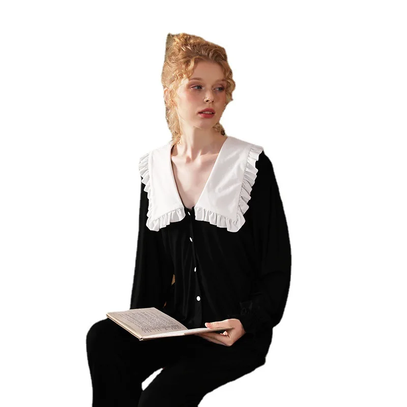 Women's Simple Comfortable Splicing Stringy Selvedge Turn Down Collar  Pajama Sets Modal Comfort Sleepwear Pajamas