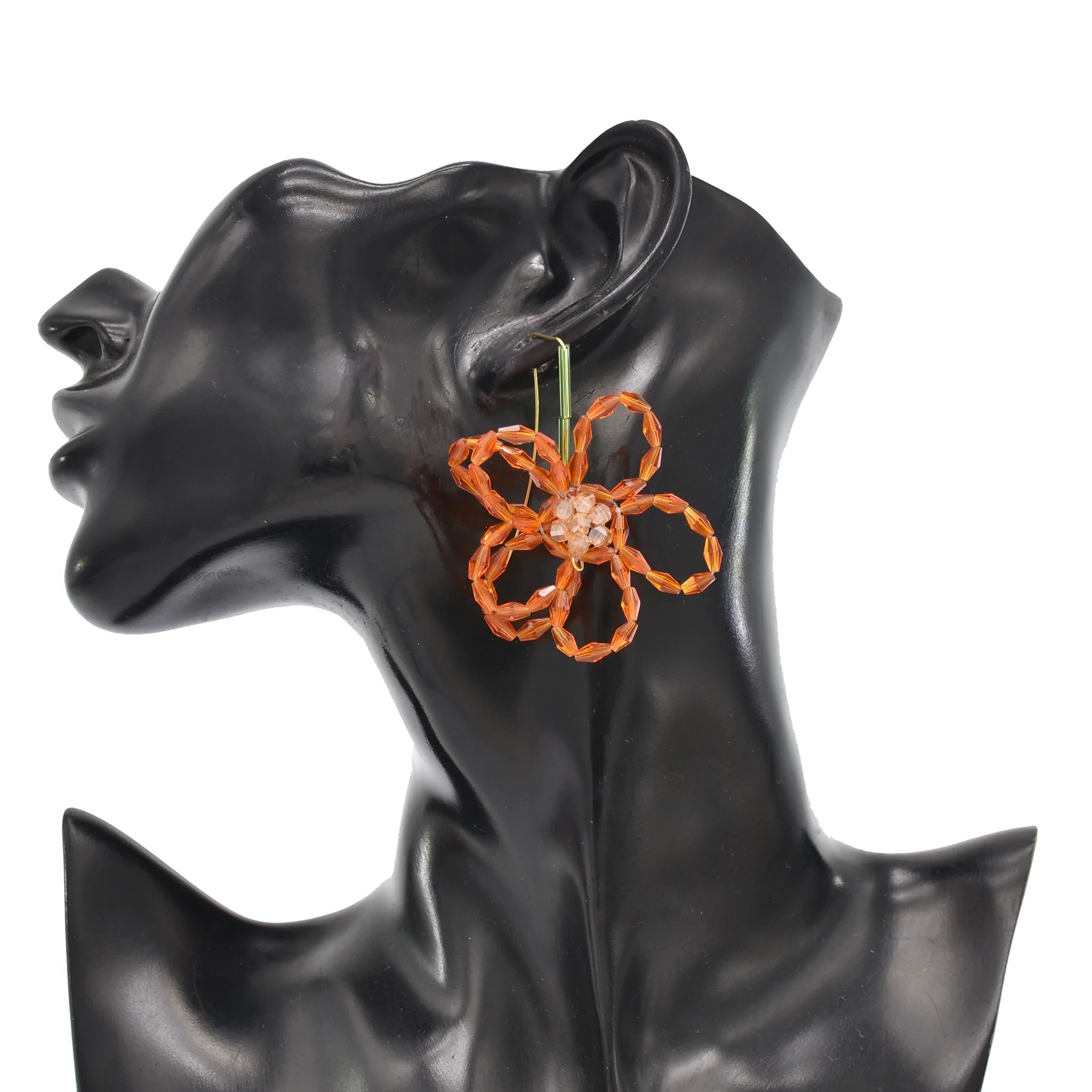 Женские акриловые серьги с бусинами оранжевые или фиолетовые серьги-подвески