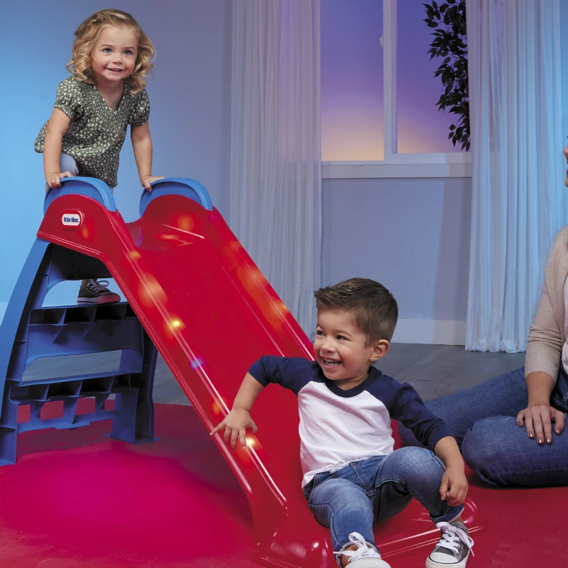 

Light-up First Slide Indoor Outdoor Playground Slide with Folding for Easy Storage, Red and Blue- For Kids Toddlers Boys Girls A