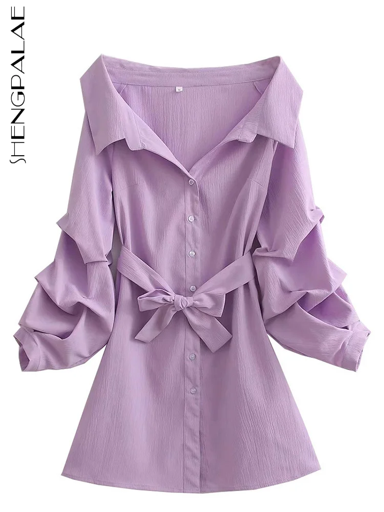 

Женское мини-платье SHENGPALAE, однотонное приталенное платье с отложным воротником и поясом, лето 2022, новые модные платья 5Q344