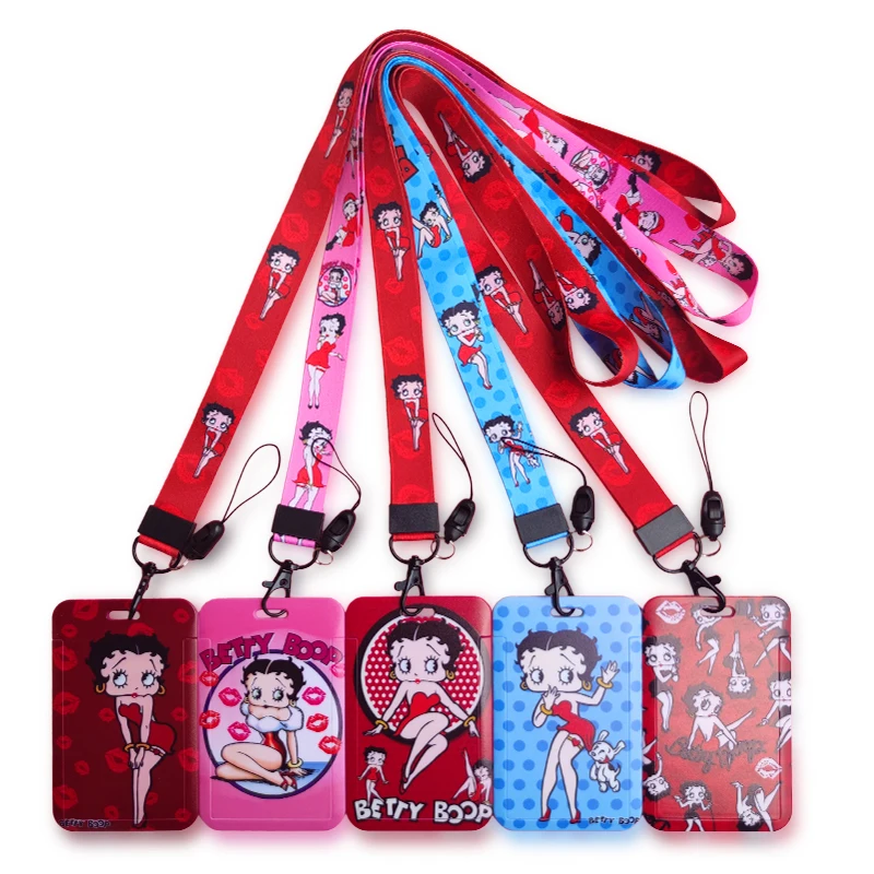 

Betty boop ID Badge Holder Lanyard Bus Pass Cover Key Chain Slip Credit Card Holders Neck Strap Girls Door Card Case Keychain