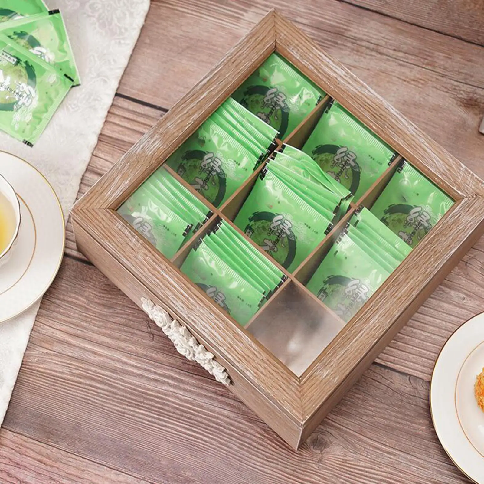 

Retro Style Tea Storage Chests Tea Box Organizer for Creamers Small Items