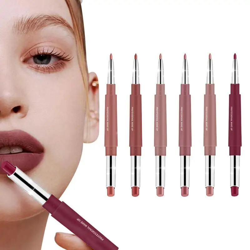 

Lip Liner & Lipstick Set Waterproof Velvet Matte Lip Gloss 2 In 1 Double Head Lip Glaze Liner 6PC Sexy Color Moisturizer Makeup