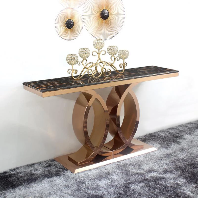 

Light Luxury Porch Entrance Post Modern Stainless Steel Minimalis Hall Console Table Aisle Corridor Marble Golden Furniture