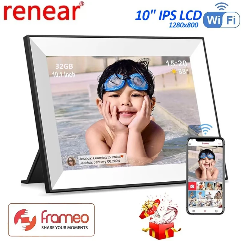 10 1-дюймовая цифровая фоторамка с Wi-Fi 1280x800 IPS сенсорный экран 32 ГБ Frameo умная