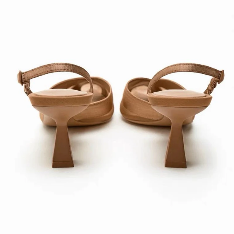 2023 High-Heel Pointed Toe Sexy Sandals Women Satin Shallow Mouth Slingback Buckle Slip-On Fashion Sandals Business Office Shoes
