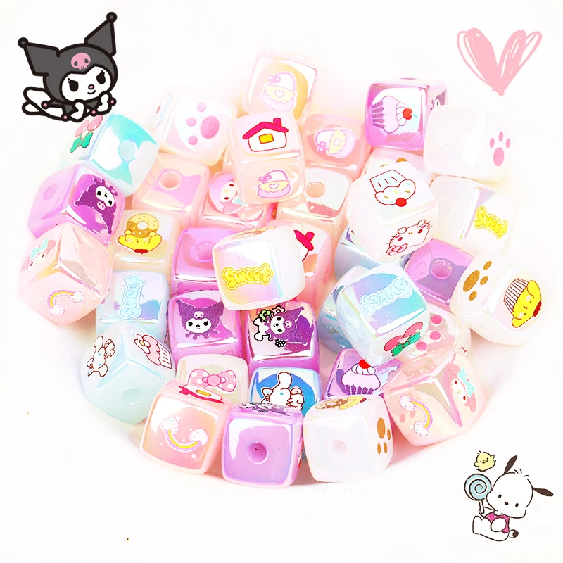 

Sanrioed Block Dice Diy Beading Material Kawaii Anime My Melody Kuromi Cinnamoroll Pochacco Cute Phone Chain Key Kids Gift