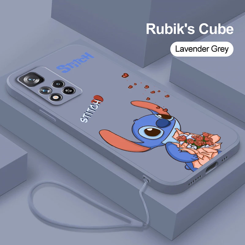 

Phone Case For Xiaomi Redmi Note 11 11S 11T 10S 10 9S 9T 9 8T 8 Pro Plus 5G Disney Stitch Couple Love Liquid Rope Soft Funda