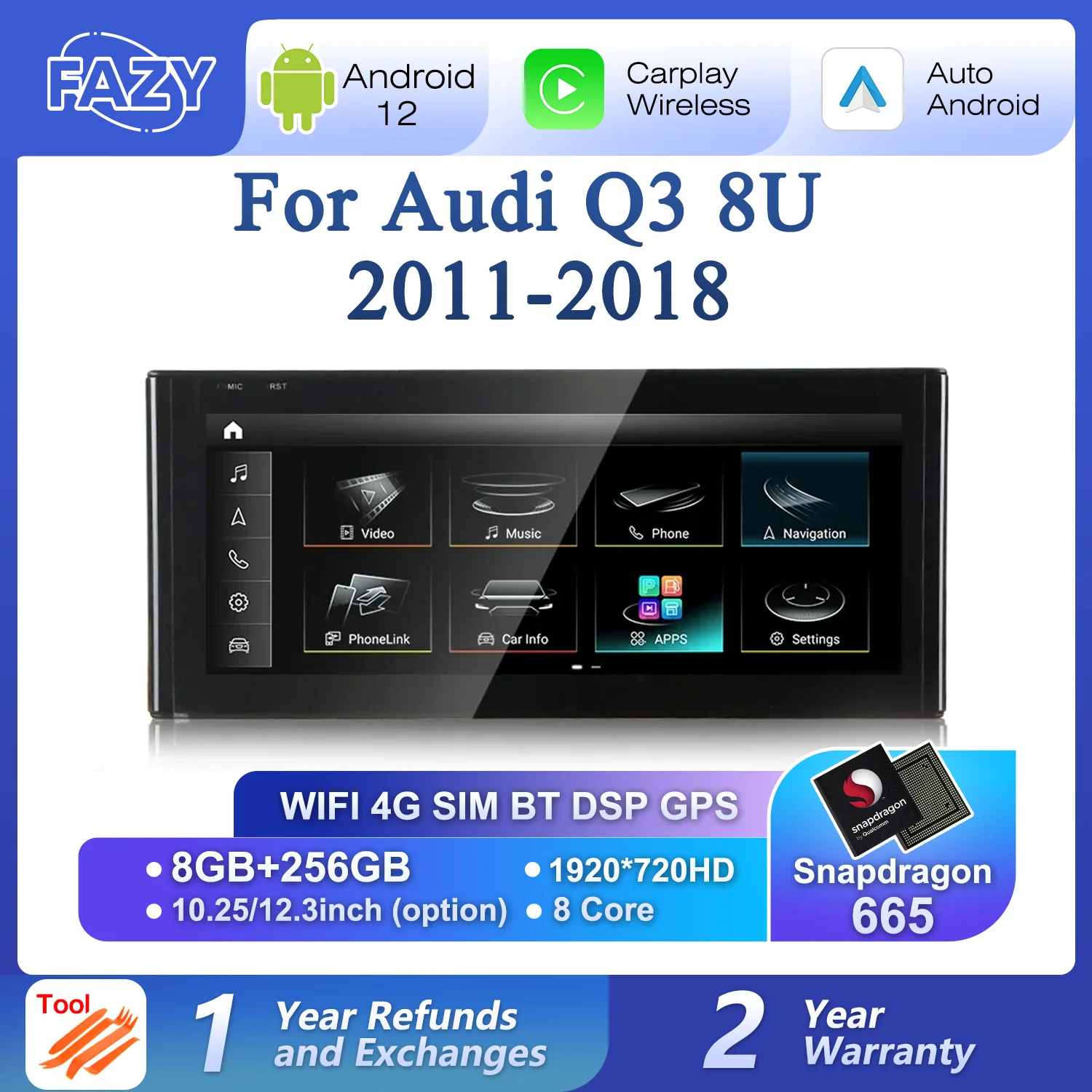 

Quancomm Auto Radio Car Multimedia Player For Audi Q3 8U 2011-2018 Android12 Apple Carplay GPS Navigation Stereo DSP WiFi Netlif