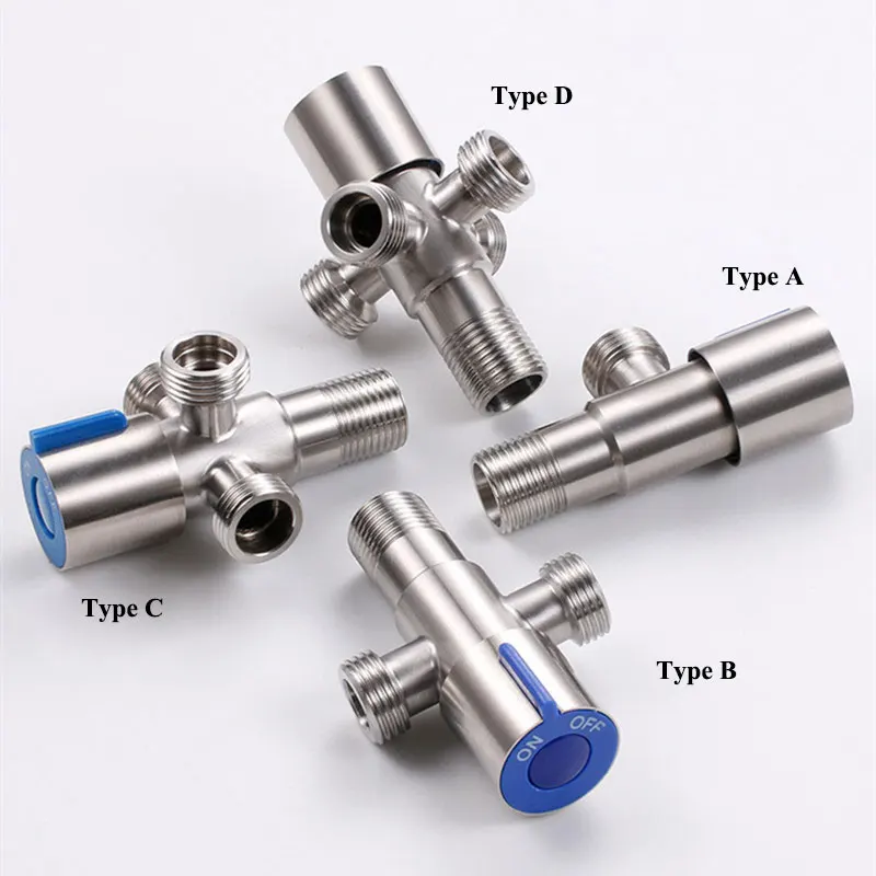 

304 Stainless Steel Angle Valve G1/2 1 in 2 out Thread Triangle Valve Hot and Cold Water Valve Bathroom Connector for Toilet