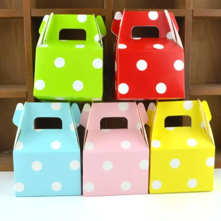 

Polka Dot Small Candy Handle Boxes for Baby Shower Colorful Paperboard Candy Gift Box Boy Girl Kids Birthday Party Favors SN4065