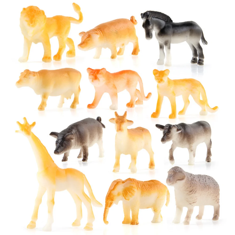 

12Pcs/Bag Mini Zoo Simulation Animal Toys Giraffe Lion Civet Cat Various Forest Animals Children's Biology Cognitive Toys