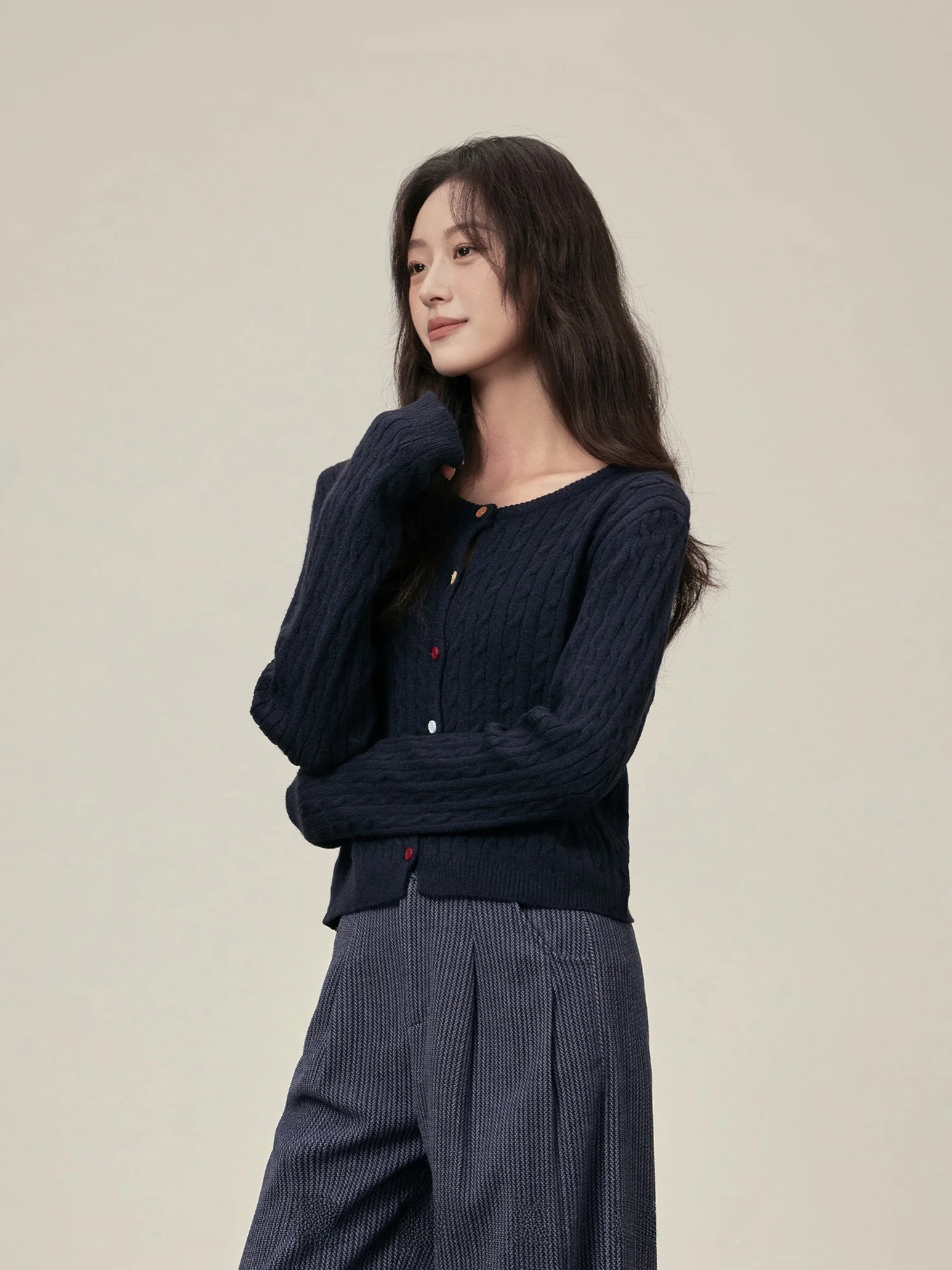 Маленький темно-синий шерстяной свитер Rising женский осенне-зимний свободный