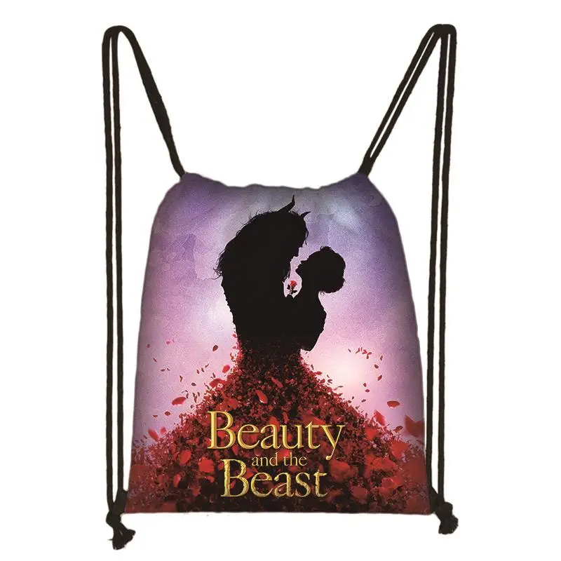 Fashion Disney Beauty and the Beast Drawstring Bag Boys Girls Storage Bags Teenager Casual Backpack Travel Beach Bags Gift