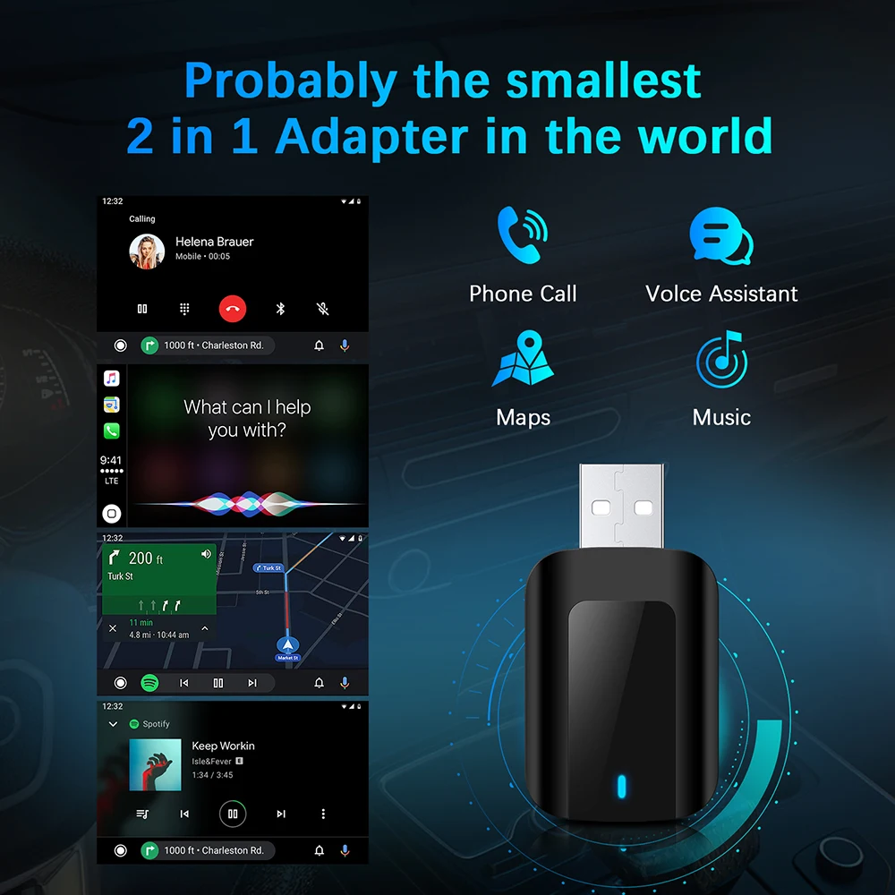 Фото Новый мини беспроводной адаптер Carplay Android Auto 2 в 1 Plug and Play для Mercedes Benz A C E S GLA GLB GLC 300 GLE GLS EQB EQC №4