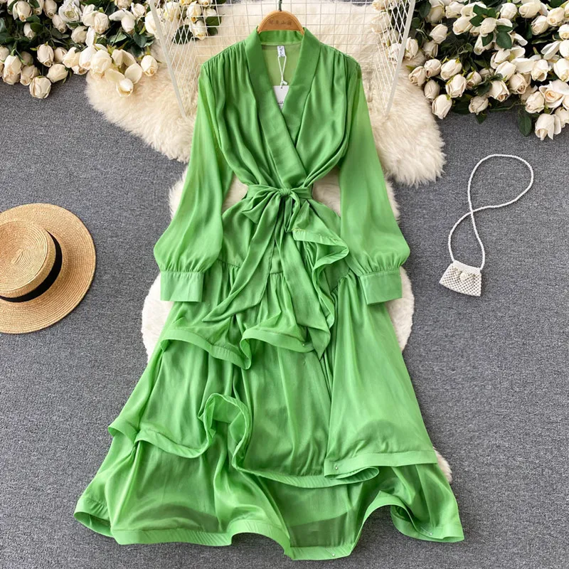 

Зеленое темпераментное летнее женское платье с V-образным вырезом, облегающее красивое длинное платье, платья для женщин 2022