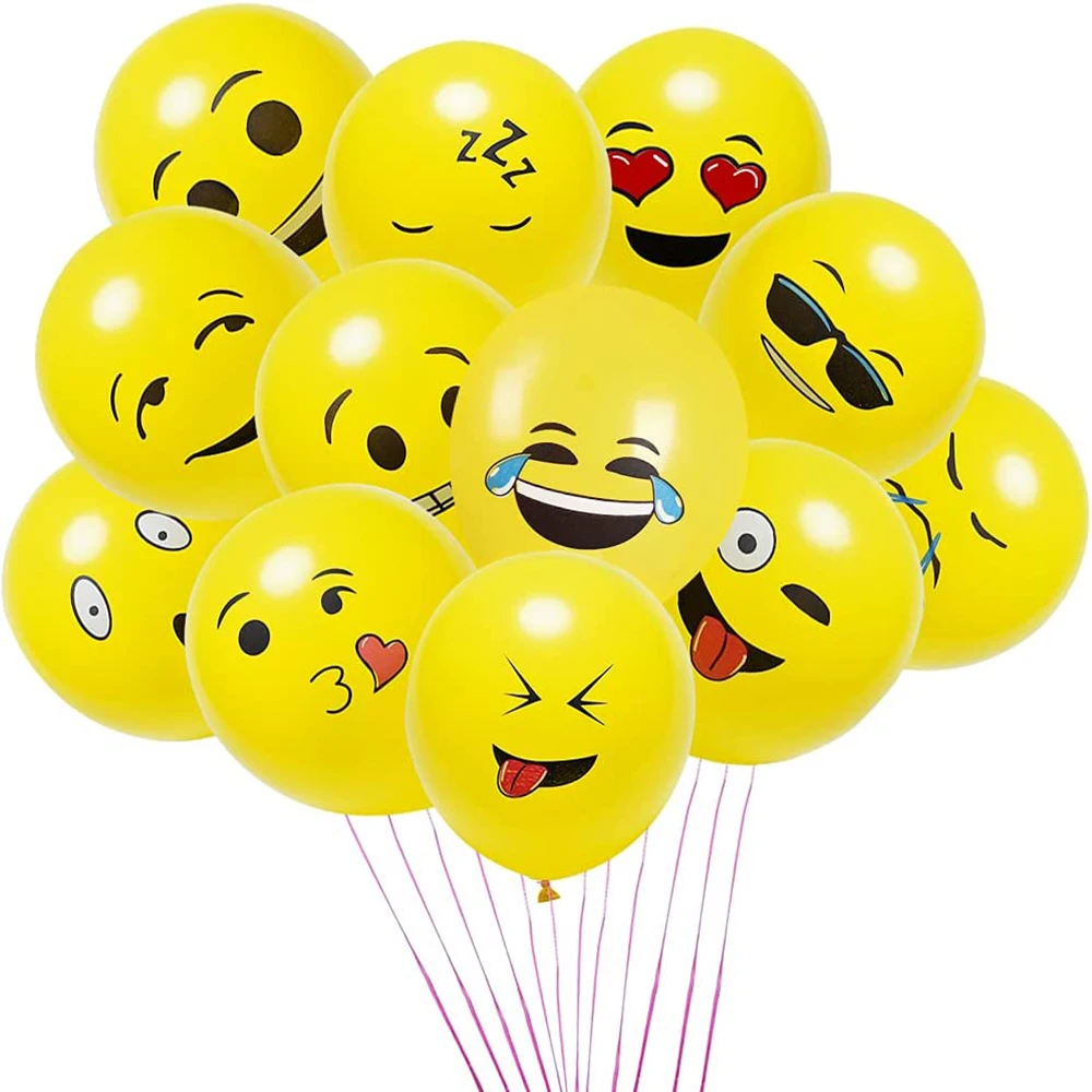 Globo de emoticono divertido de 30 piezas, bolsa de emoticono de dibujos animados, amarillo sonriente, ambiente festivo, decoración de fiesta de cumpleaños