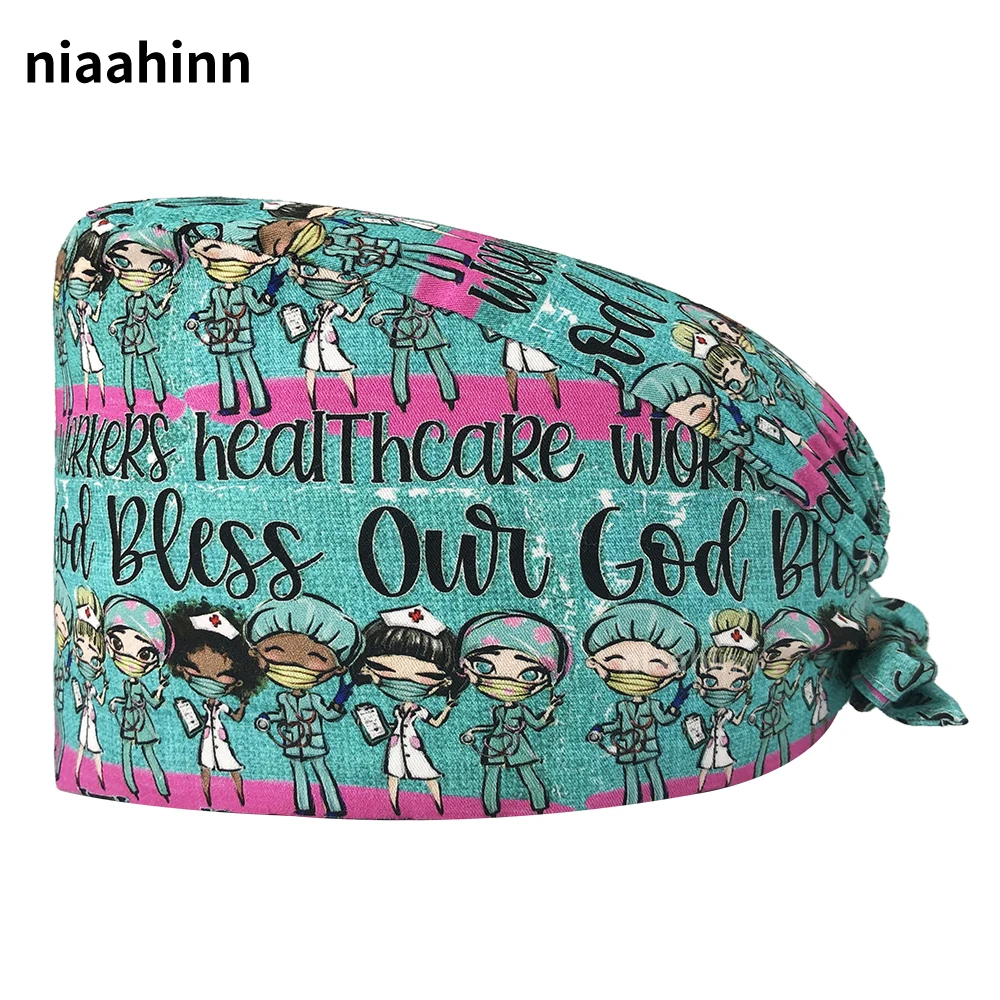 

Wholesale prices Scrubs Women Nurse Hat with Sweatband Cartoon Printing Medical Pet clinic Nursing Hats Beauty Salon caring Caps