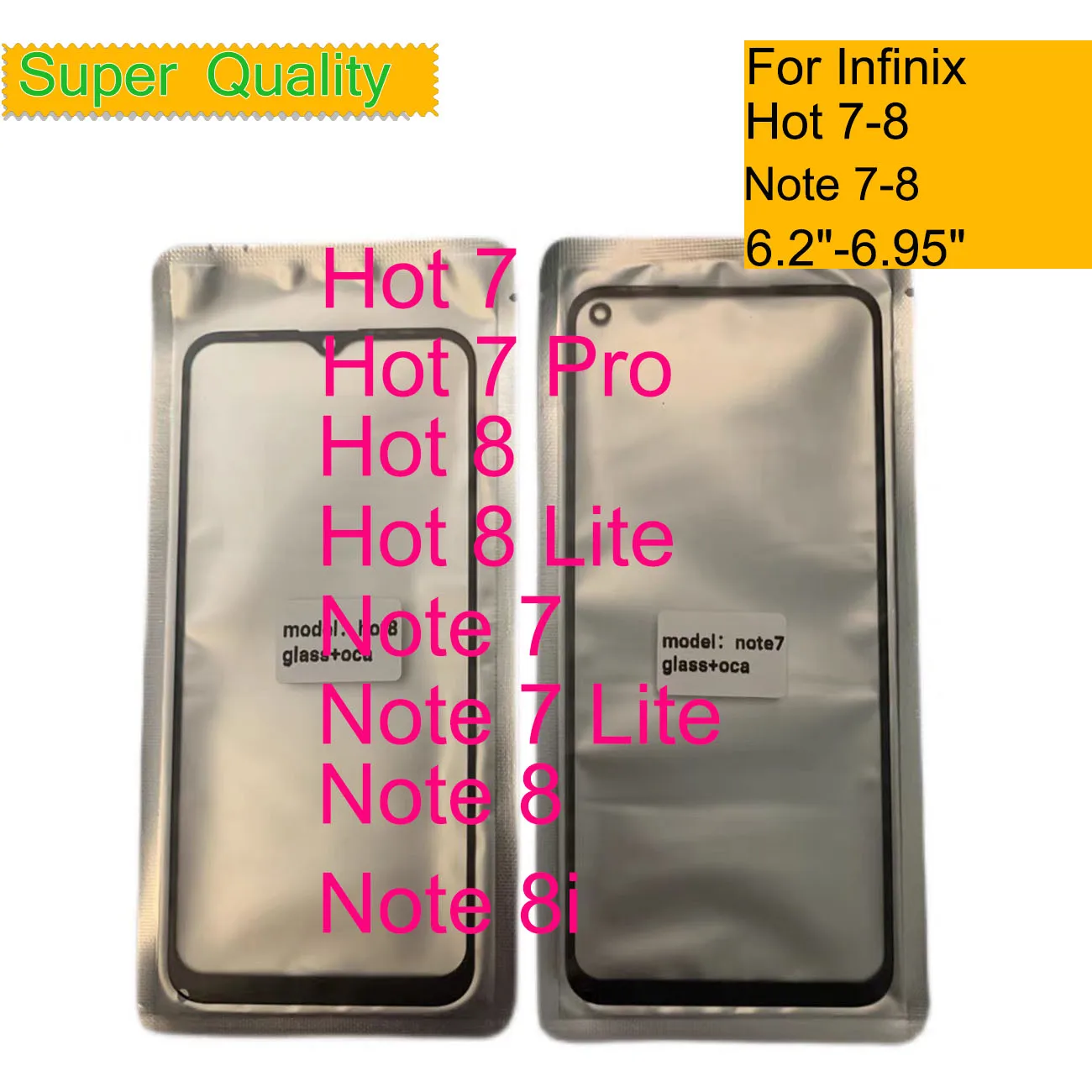 

10Pcs/Lot For Infinix Hot 7 Pro 8 Lite Touch Screen Front Outer Glass Panel Lens For Infinix Note 7 8i LCD Front Glass With OCA