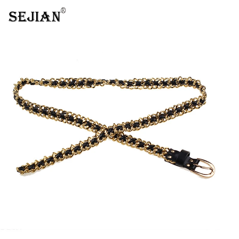 

Leather Rope Chain Golden Waist Chain Women Fashion Belts for High Quality Ladies Woman Belts for Dress Gold Chain Belt
