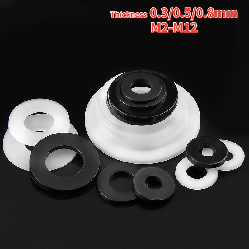 

Плоская шайба из нейлона, толщина 100/0,3/0,5 мм, 20/50/0,8 шт.