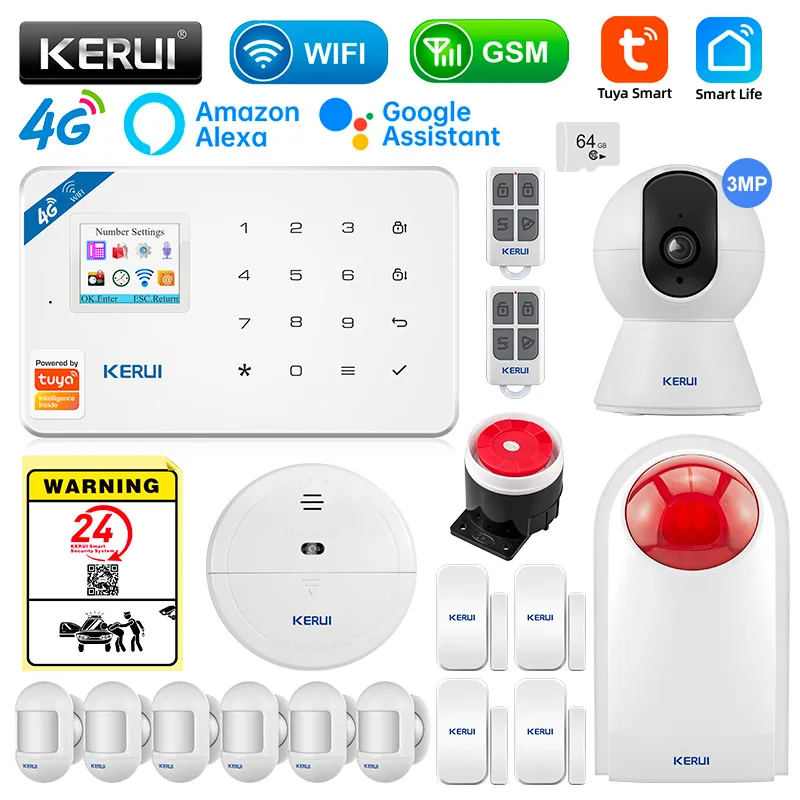

KERUI W184 Security Protection GSM 4G WIFI Tuya APP 1.7 lnches Smart Home Alarms For Home Anti Theft Alarm Package 6 Languages