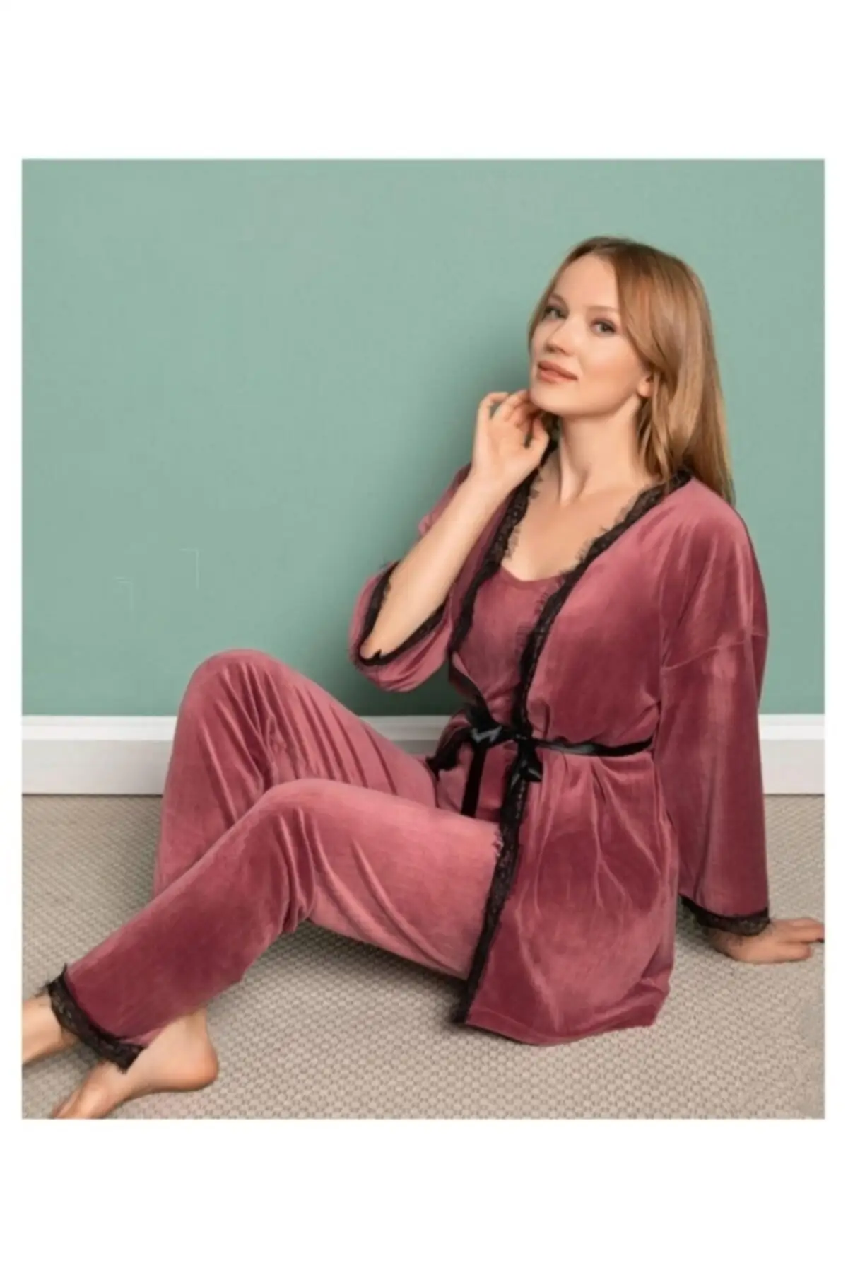 

Dressing Gown Velvet Lycra 3-Piece Fashion Robe Robe Robe Robe Sexy Peignoir Kimono Bride Sleepwear Night Gown