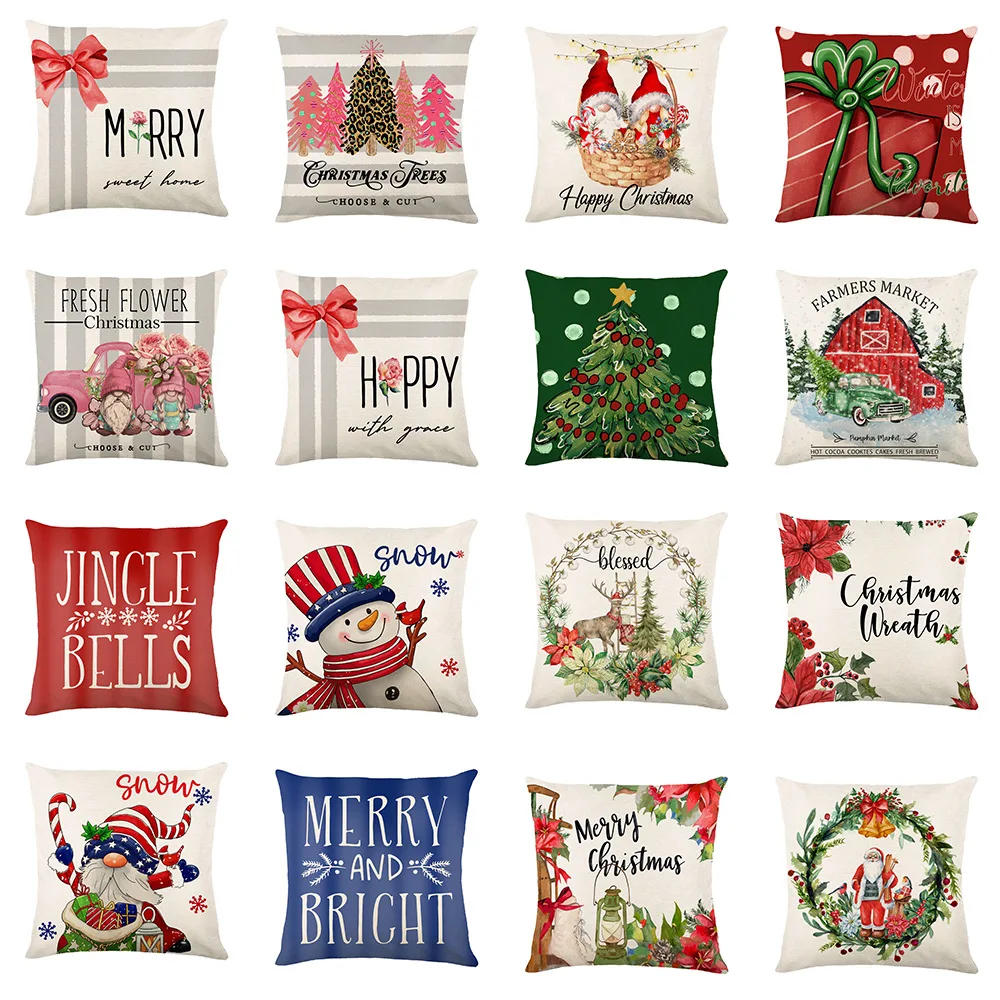2024 New Modern Simple Christmas Pillow Case Letter Decorative Cushion Cover Festive Sofa Headrest Linen Printed Waist Pad Cover