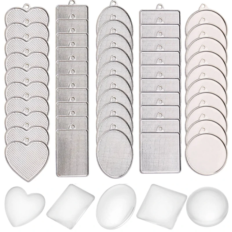 

100Pcs Double Sided Pendant Trays Bright Glass Cabochon Dome Tiles DIY Jewelry