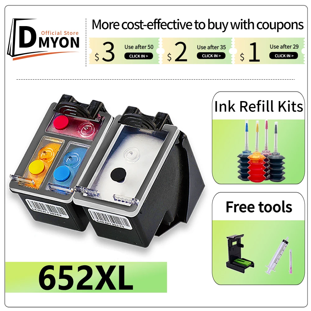 

DMYON 652XL Ink Cartridge Replacement for HP 652 hp652 Cartridge Deskjet Ink Advantage 2675 2676 2677 2678 5075 5076 5078