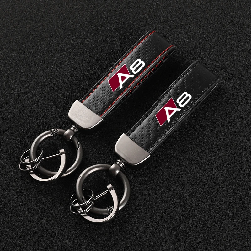 

Leather Carbon Fiber Car Rings Keychain Zinc Alloy Keyrings For audi A8 with logo car accessories
