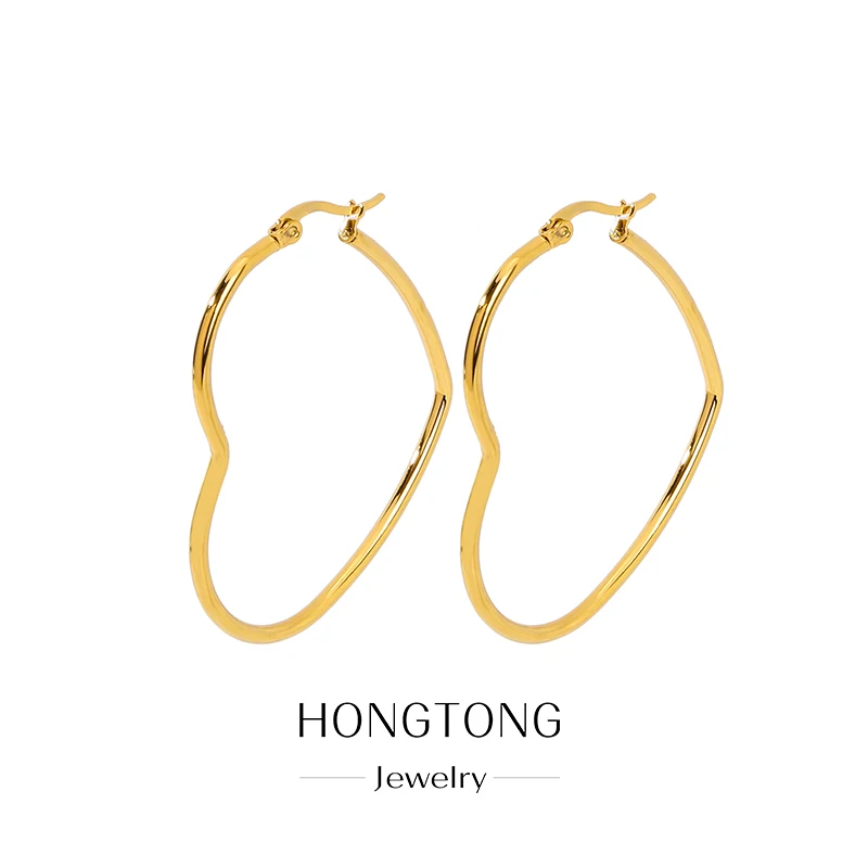 Женские Большие Висячие Серьги В Форме Сердца - 18-каратное Позолоченное