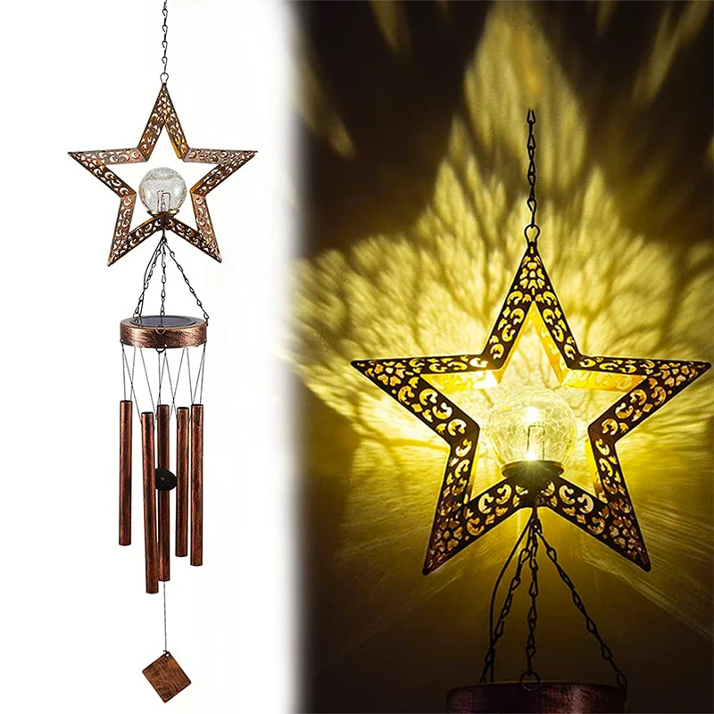 

Solar Wind Chimes for Outside Haning Metal Star Crackle Glass Ball Lights Memorial Sympathy Windchimes Outdoor Decor Gifts