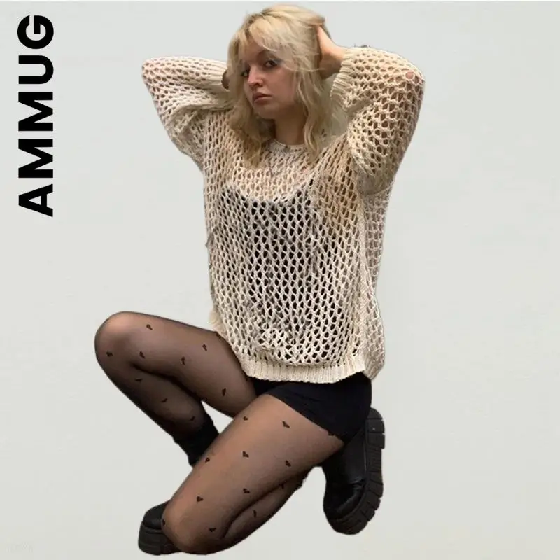 

Ammug New Knitted Women Sweater Girl Casual Chic Women's Jumper 2022 Sexy Leisure Sweetshirts For Women Vintage Warm Female