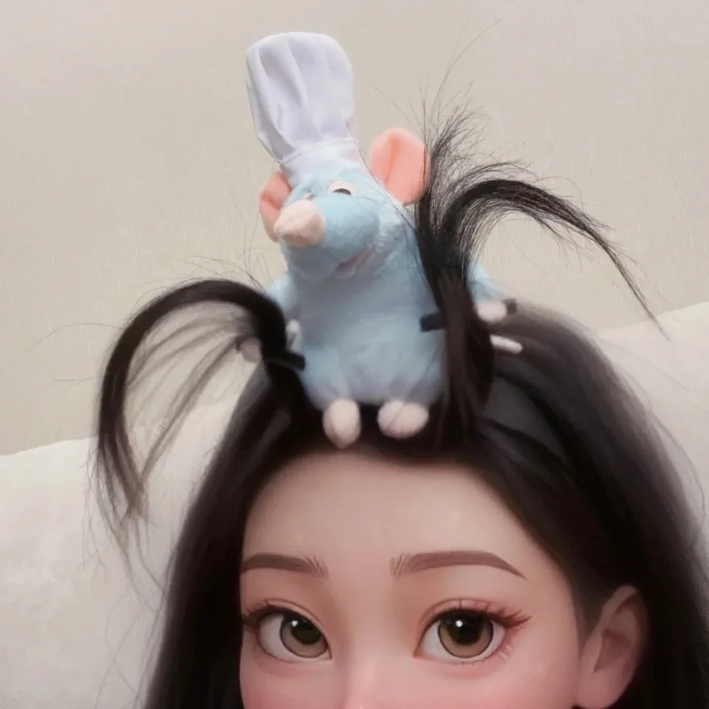 Фото Плюшевая повязка для волос «Рататуй» Disney Pixar, милая аниме-повязка на голову с персонажем Реми, плюшевая кукла-заколка, головной убор, подарок для пары №2