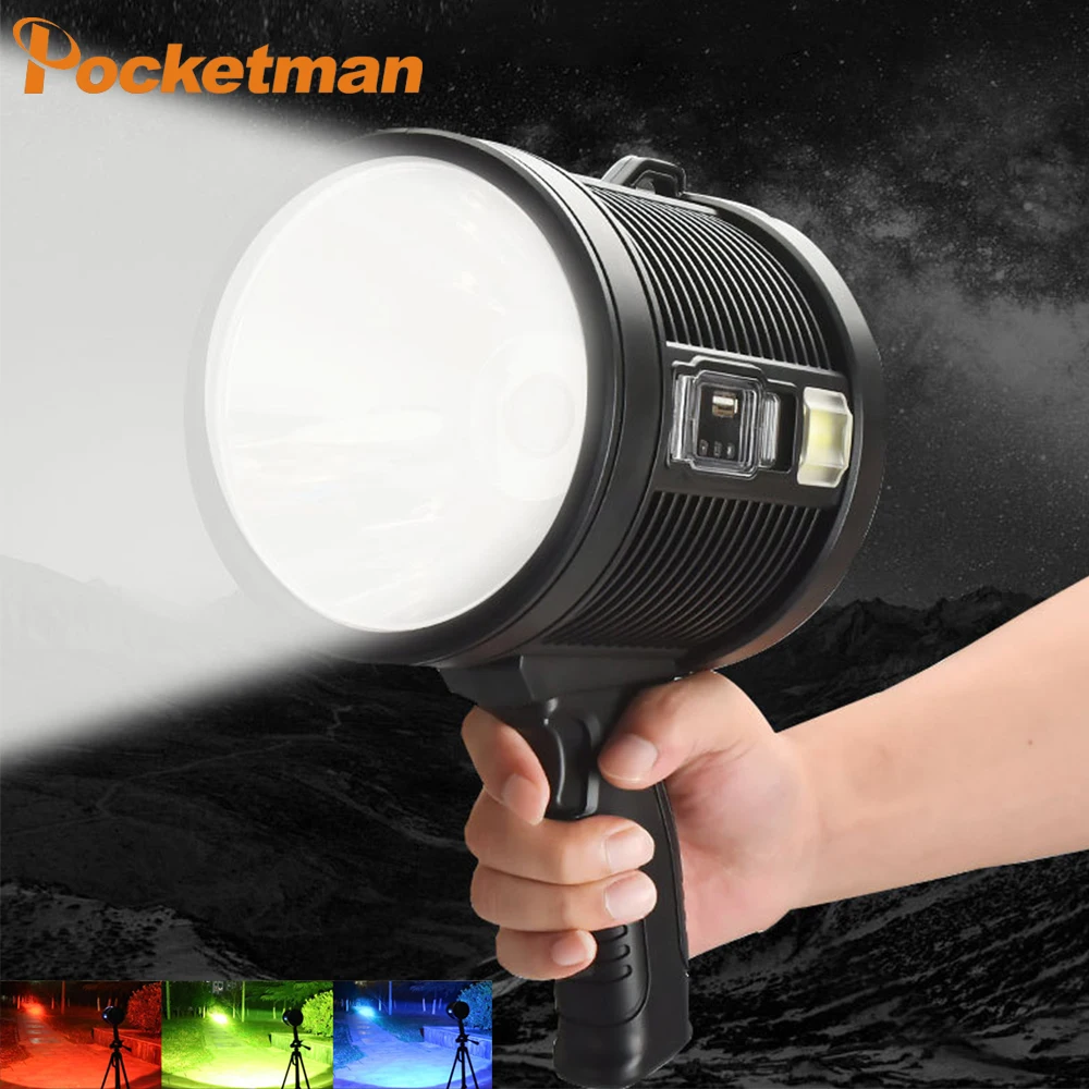 

Super Powerful Portable Led Flashlight Searchlight Spotlights With COB Light Solar Panel Type-C Charging Torch for Hunt,Outdoors