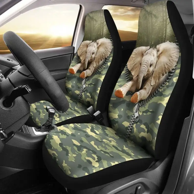 

Elephant in the zipper camo Car Seat cover Mandala Style, Luxury Seat Covers, Custom Front Car Seat Covers, Pair of Covers